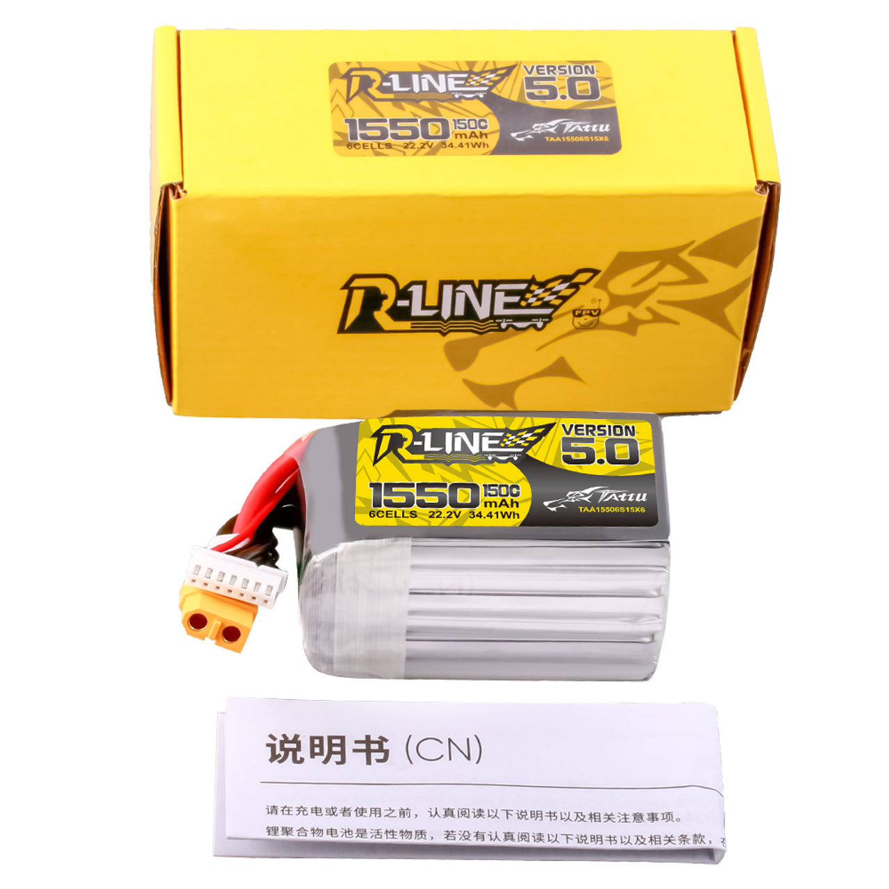 Tattu R-Line Version 5.0 1550mAh 6S 150C 22.2V Lipo Battery Pack With XT60 Plug