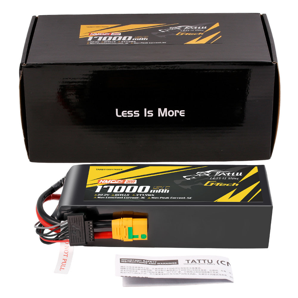 Tattu Semi-Solid State 300Wh/kg 17000mAh 10C 22.2V 6S1P G-Tech Lipo Battery Pack with XT90S-F