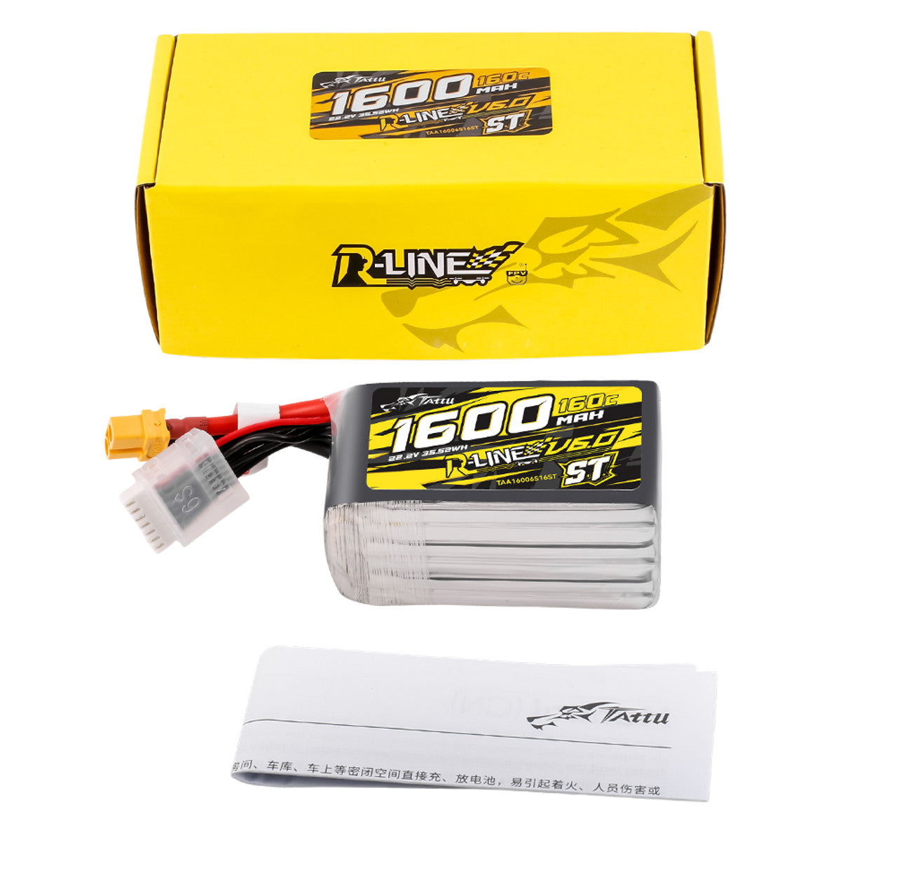 Tattu R-Line Version 6.0 1600mAh 160C 6S 22.2V ST Lipo Battery Pack With XT60 Plug