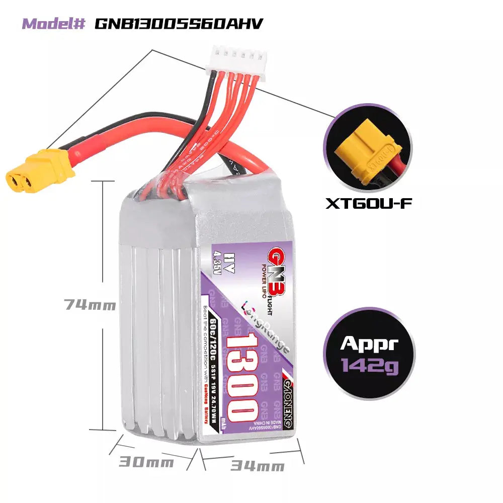 GAONENG GNB 1300MAH 19V HV 5S 60C 120C HV XT60 LiPo Battery