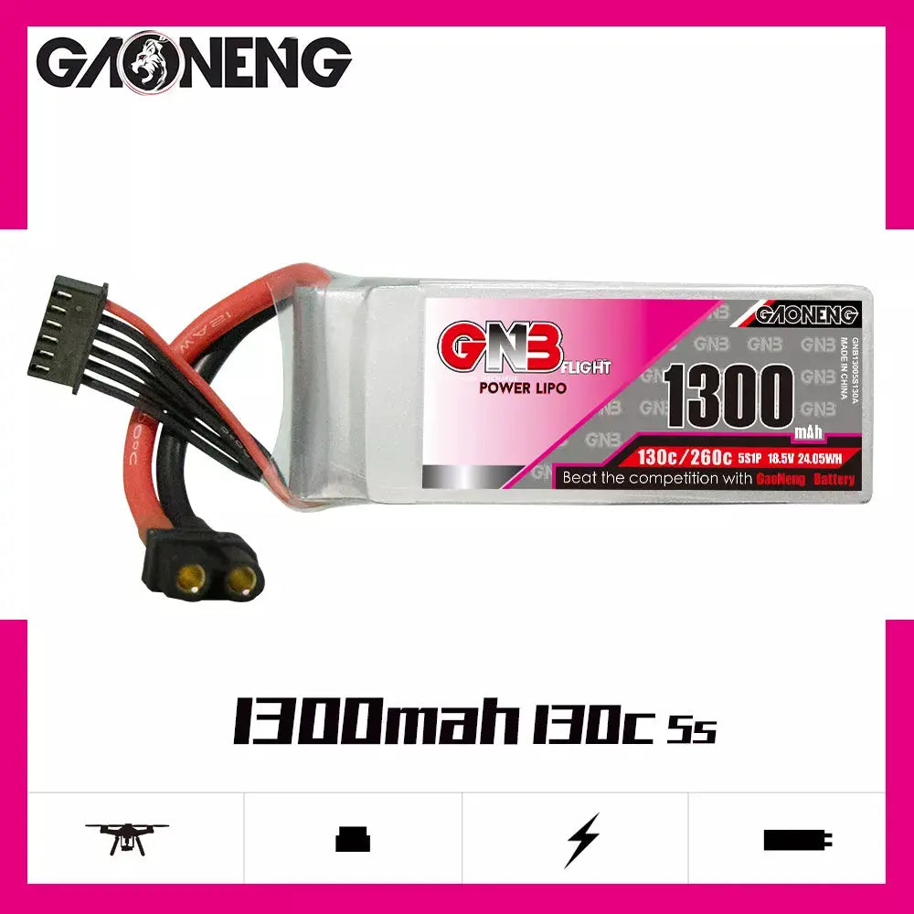GNB 1300mAh 18.5v 5S 130C - XT60 Lipo Battery w/ Plastic Plate