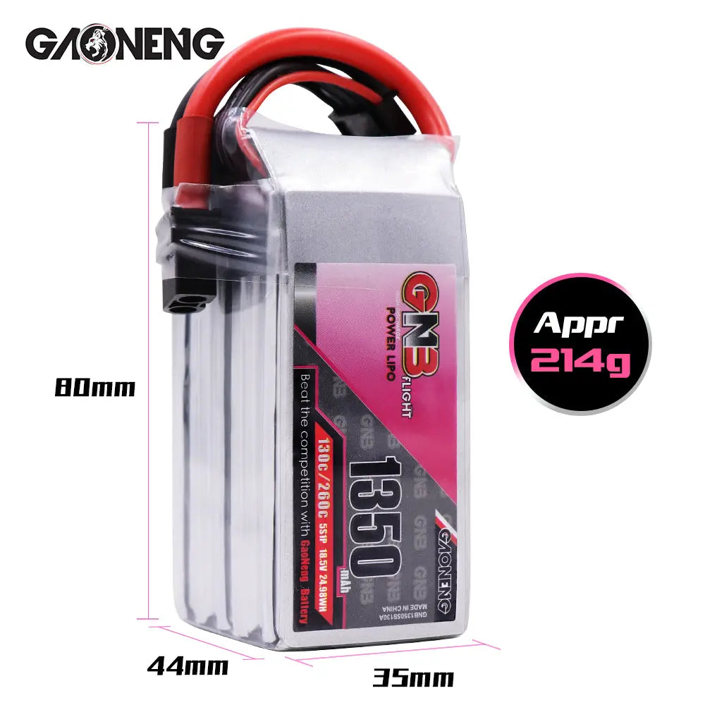 GNB 1350mAh 18.5v 5S 130C - XT60 Lipo Battery w/ Plastic Plate