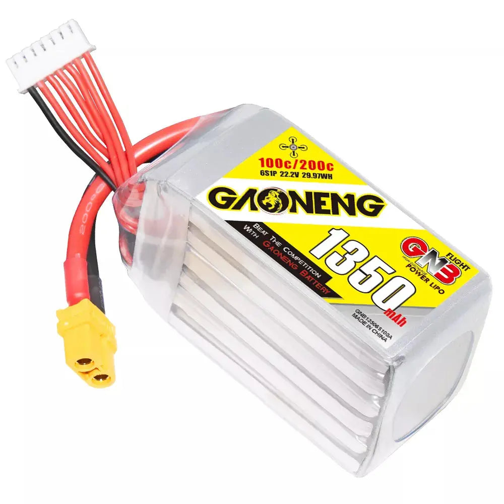 GNB 1350mAh 22.2v 6S 100C - XT60 Lipo Battery with Plastic Plate
