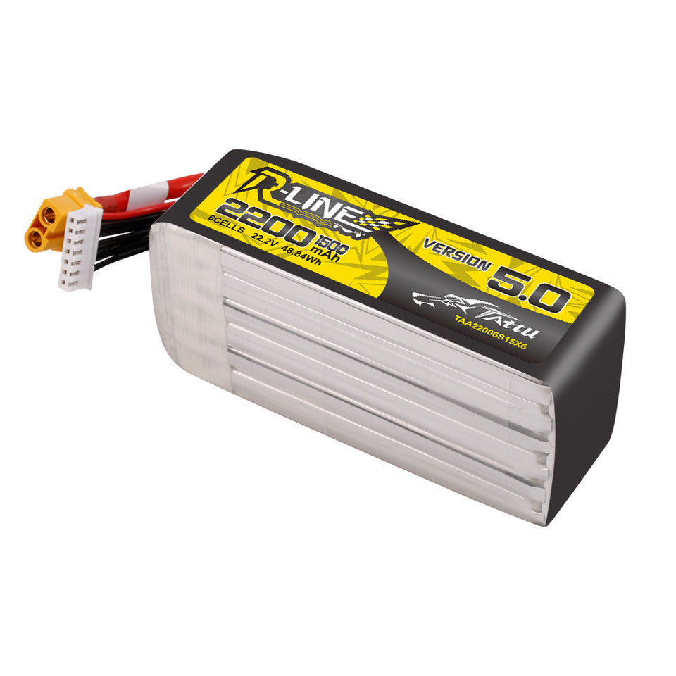 Tattu R-Line Version 5.0 2200mah 6S 150C 22.2V Lipo Battery Pack With XT60 Plug