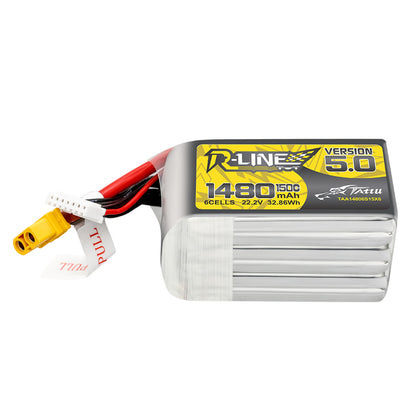 Tattu R-Line Version 5.0 1480mAh 6S 150C 22.2V Lipo Battery Pack With XT60 Plug