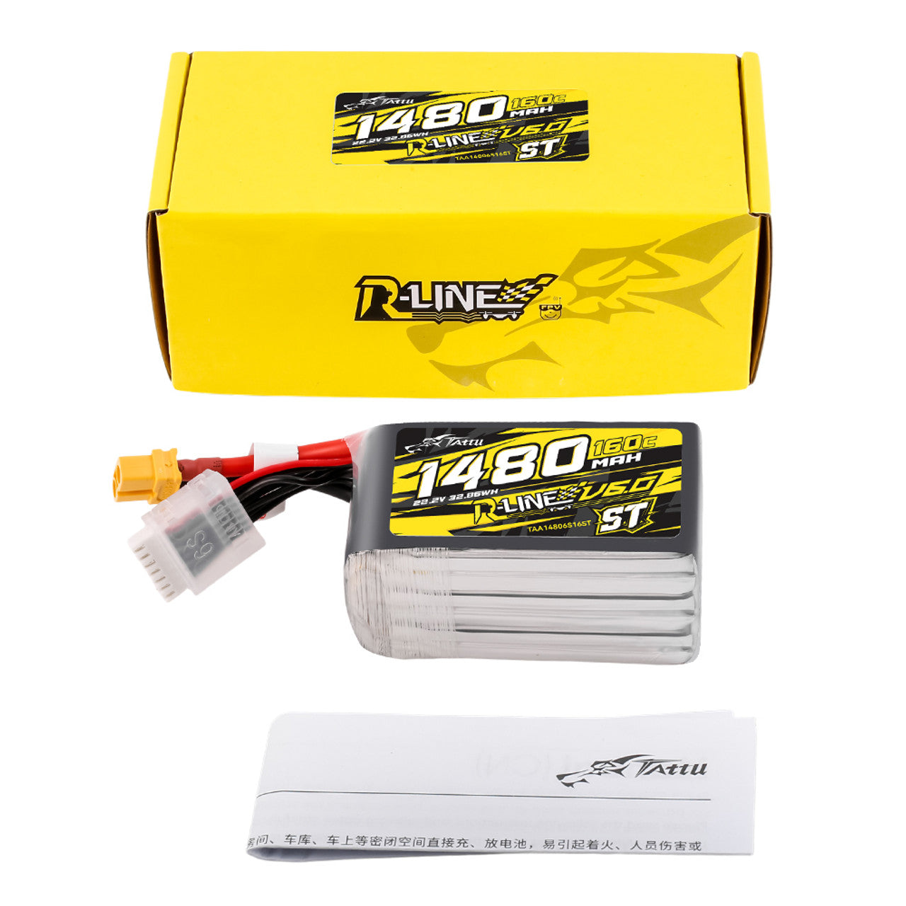 Tattu R-Line Version 6.0 1480mAh 160C 6S 22.2V ST Lipo Battery Pack With XT60 Plug