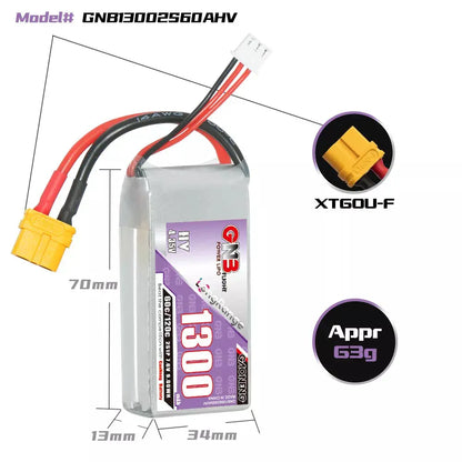 GNB 1300MAH 7.6V HV 2S 60C 120C HV XT60 LiPo Battery