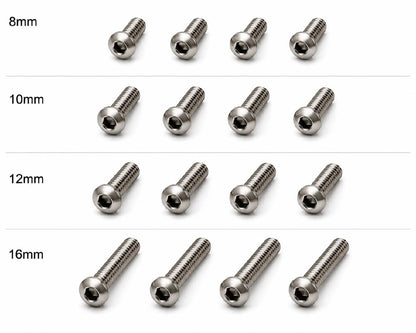 M3 TC4 titanium button head screws available in 8mm, 10mm, 12mm, and 16mm lengths