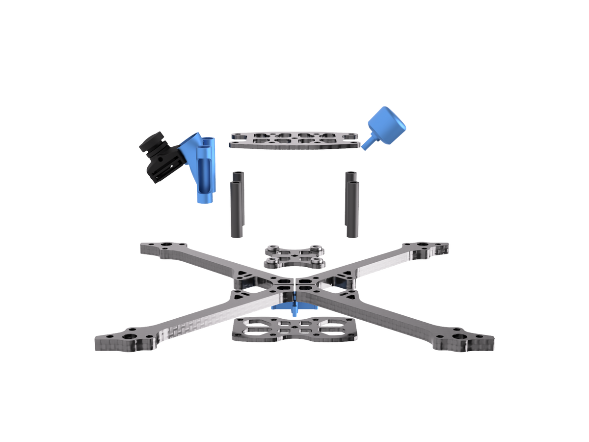 DinDrones OZR-5X 5" racing frame — exploded view